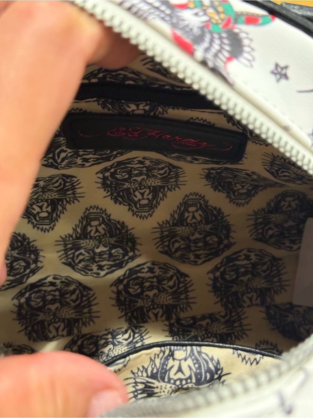 Ed Hardy White Tattoo Print Dome Satchel with Skull Hardware - Picture 10 of 16